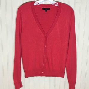 Coral Pink cardigan, Scalloped V Neck, Size Small